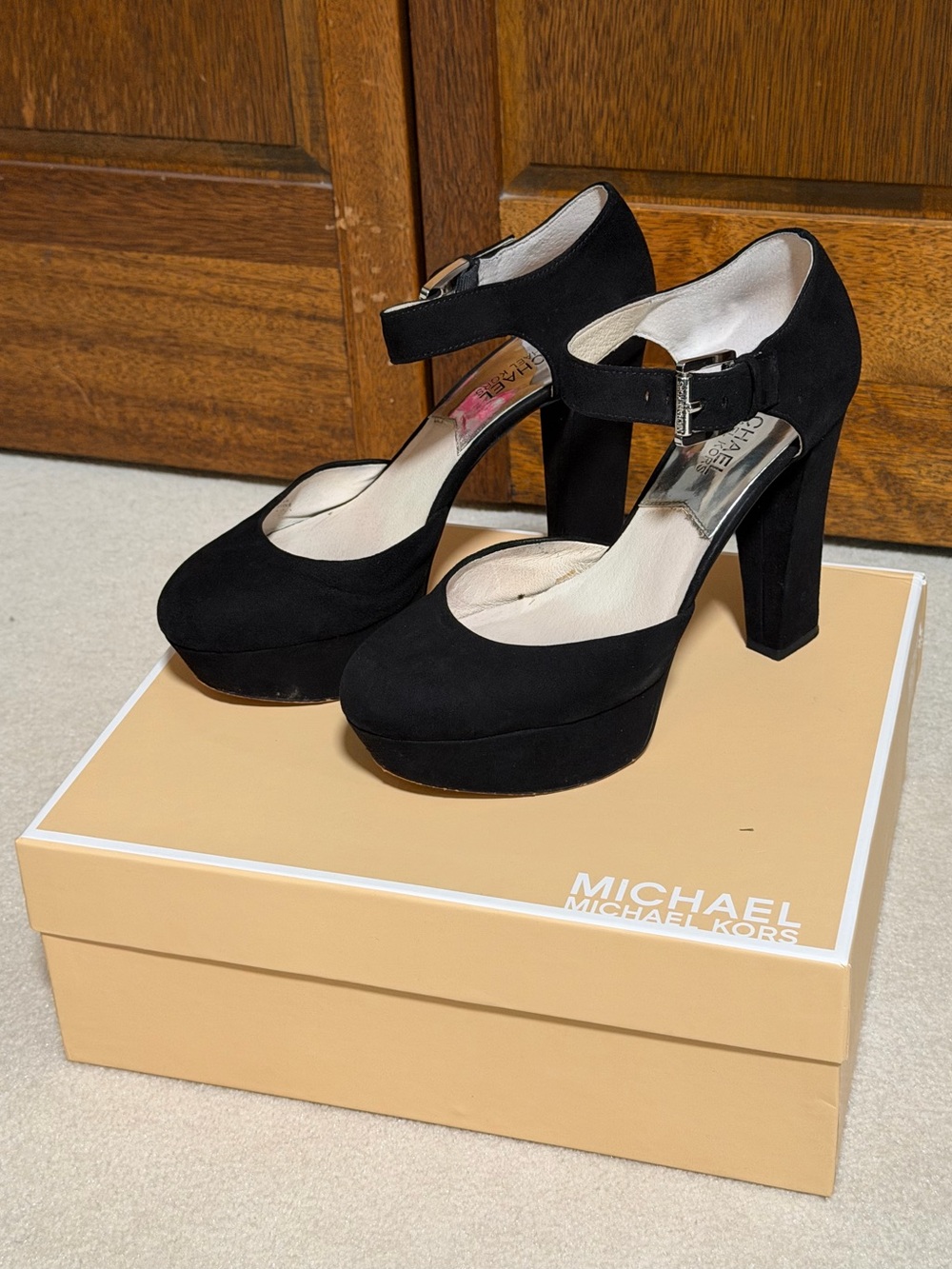 Michael Kors Black Suede Haven Platform Heels